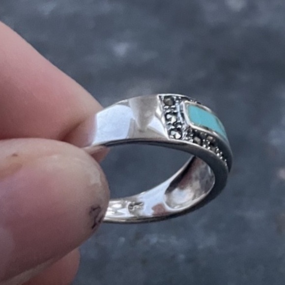 Sterling Silver Ring Band w/ Turquoise and Marcasite Size 8.5-9 - Picture 6 of 6